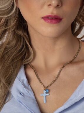 Enamel cross with crystal bead!